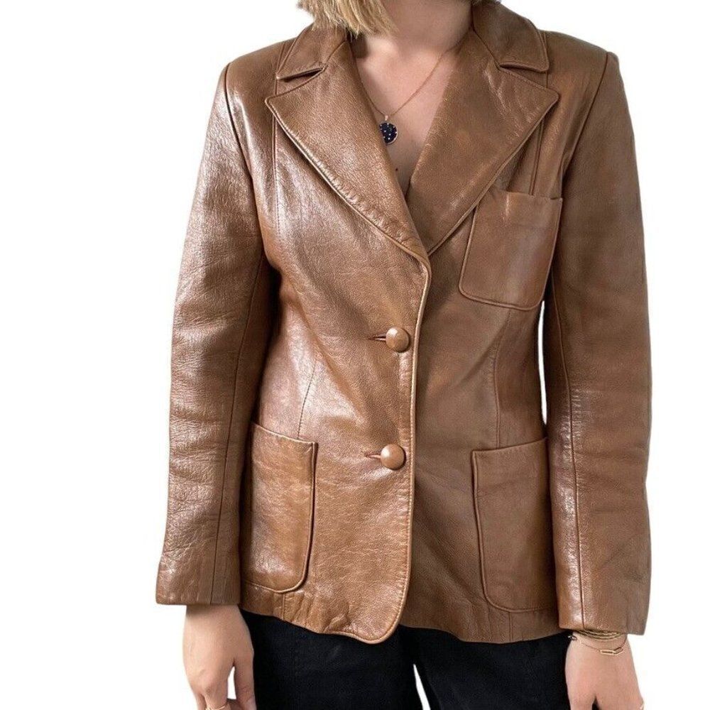 Vintage Womens Surrey Classics of Canada Brown Leather Blazer Jacket Sz M